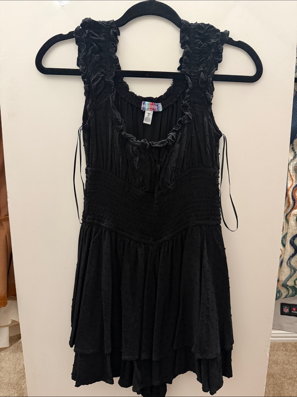 Urban Outfitters Black Ruffle Smocked Mini Dress